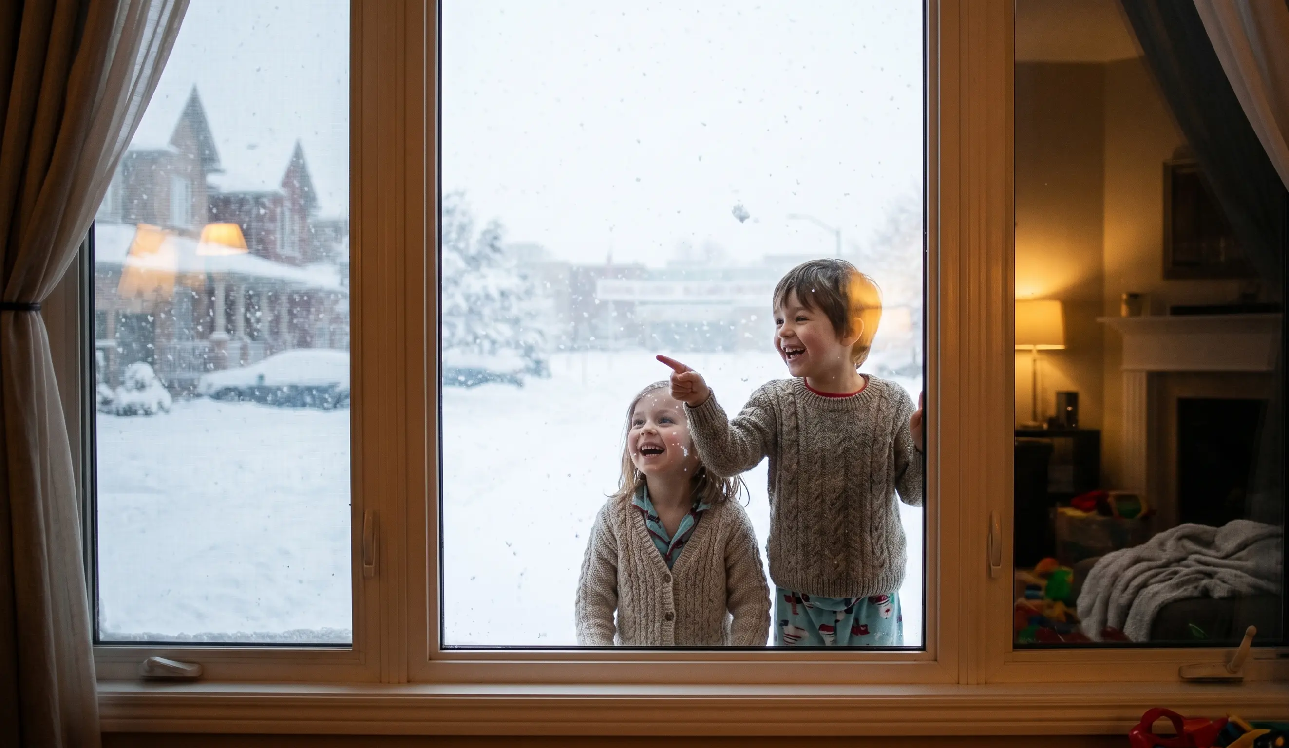 Chicago school bus stopped during heavy lake-effect snowstorm with snow day predictor showing high closure odds