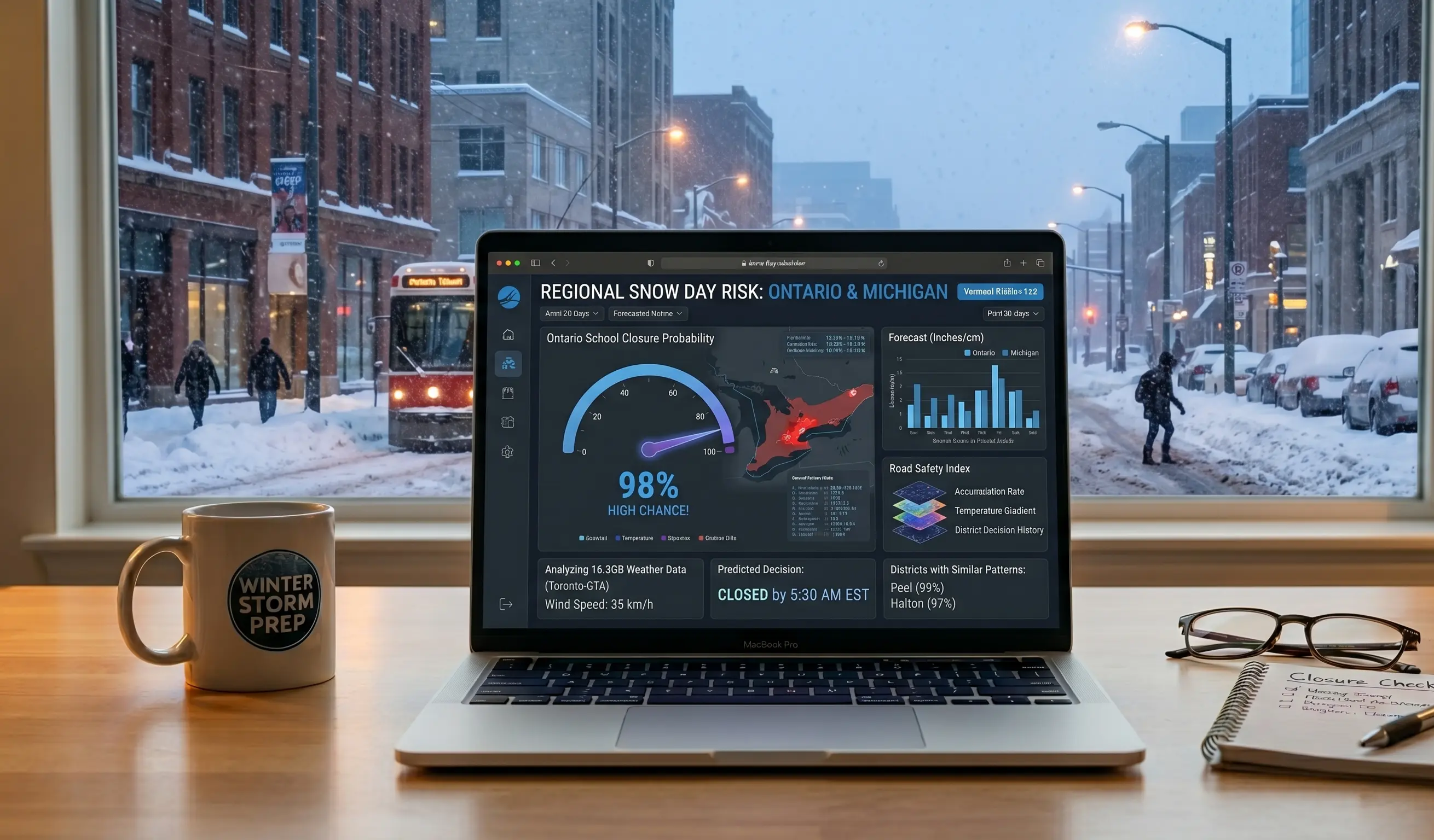 Snow day calculator showing real-time school closure status for today based on current storm conditions